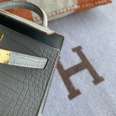 MINI KELLY II (20) MATTE MISSISSIPPIENSIS ALLIGATOR LEATHER GRIS PERLE WITH GOLD HARDWARE (GHW) - 4
