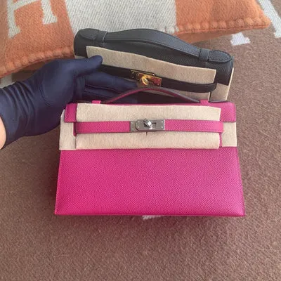 KELLY POCHETTE EPSOM LEATHER ROSE POURPRE WITH PALLADIUM HARDWARE (PHW) - 1