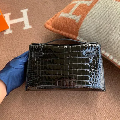 KELLY POCHETTE SHINY MISSISSIPPIENSIS ALLIGATOR NOIR (BLACK) WITH GOLD HARDWARE (GHW) - 3
