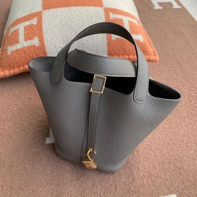 PICOTIN 18 LOCK CLEMENCE LEATHER GRIS ASPHALTE WITH GOLD HARDWARE (GHW) - 1