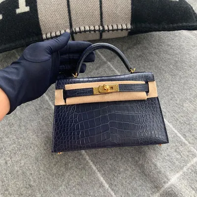 MINI KELLY II (20) MATTE MISSISSIPPIENSIS ALLIGATOR BLEU NUIT WITH GOLD HARDWARE (GHW) - 1