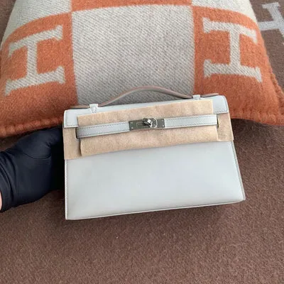 KELLY POCHETTE SWIFT LEATHER BETON WITH PALLADIUM HARDWARE (PHW) - 1