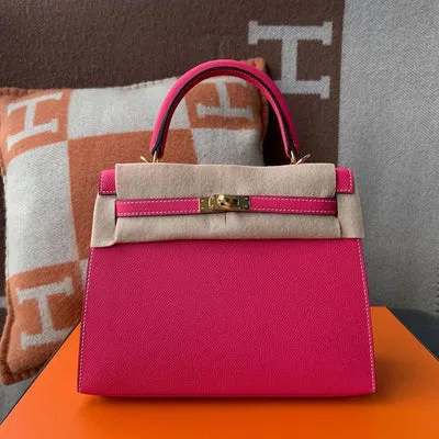 KELLY 25 EPSOM LEATHER ROSE TYRIEN WITH GOLD HARDWARE (GHW) - 1