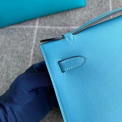 KELLY POCHETTE SWIFT LEATHER BLEU DU NORD WITH PALLADIUM HARDWARE (PHW) - 5