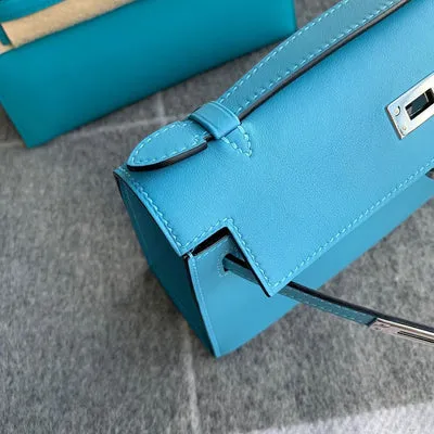 KELLY POCHETTE SWIFT LEATHER BLEU DU NORD WITH PALLADIUM HARDWARE (PHW) - 3