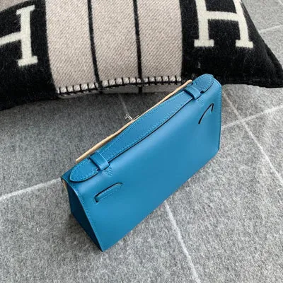 KELLY POCHETTE SWIFT LEATHER BLEU IZMIR WITH PALLADIUM HARDWARE (PHW) - 2