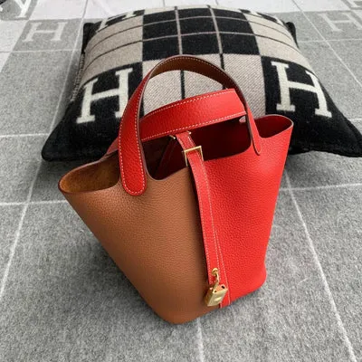 PICOTIN 18 LOCK CLEMENCE LEATHER BI-COLOR ROUGE DE COEUR & GOLD WITH GOLD HARDWARE (GHW)