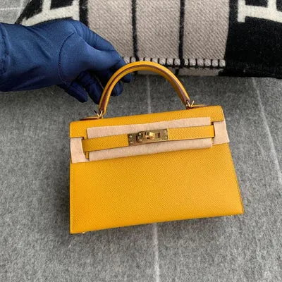 MINI KELLY II (20) EPSOM LEATHER JAUNE AMBRE WITH GOLD HARDWARE (GHW) - 3