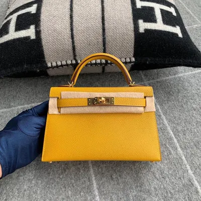 MINI KELLY II (20) EPSOM LEATHER JAUNE AMBRE WITH GOLD HARDWARE (GHW) - 1