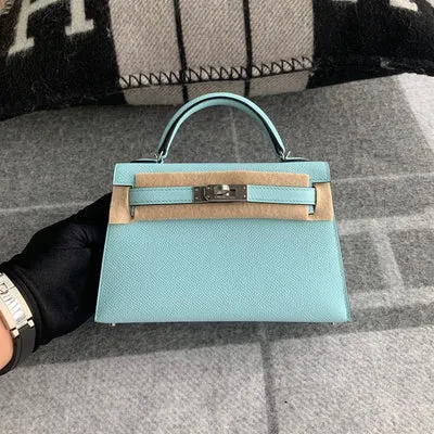MINI KELLY II (20) EPSOM LEATHER BLEU BRUME WITH PALLADIUM HARDWARE (PHW) - 1