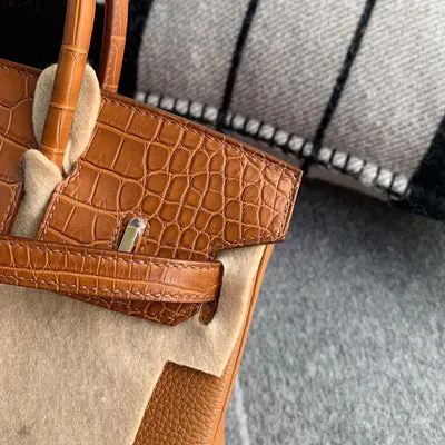 BIRKIN 25 TOUCH MISSISSIPPIENSIS ALLIGATOR LEATHER & TOGO LEATHER GOLD WITH GOLD HARDWARE (GHW) - 3