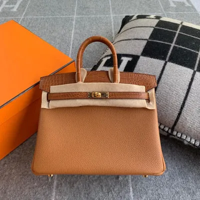 BIRKIN 25 TOUCH MISSISSIPPIENSIS ALLIGATOR LEATHER & TOGO LEATHER GOLD WITH GOLD HARDWARE (GHW) - 1