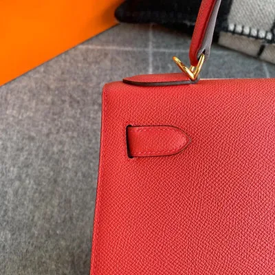 KELLY 28 EPSOM LEATHER ROUGE CASAQUE WITH GOLD HARDWARE (GHW) - 3