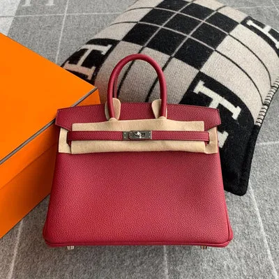 BIRKIN 25 TOGO LEATHER ROUGE GRENAT PALLADIUM HARDWARE (PHW) - 1