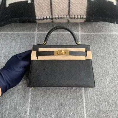 MINI KELLY II (20) CHEVRE LEATHER NOIR (BLACK) WITH GOLD HARDWARE (GHW) - 1