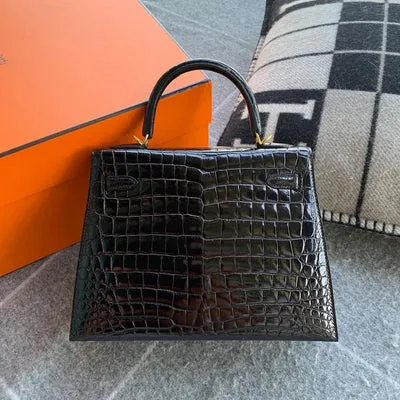 KELLY 25 SHINIY NILOTICUS CROCODILE NOIR (BLACK) WITH GOLD HARDWARE (GHW) - 2