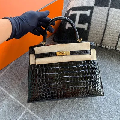 KELLY 25 SHINIY NILOTICUS CROCODILE NOIR (BLACK) WITH GOLD HARDWARE (GHW) - 1