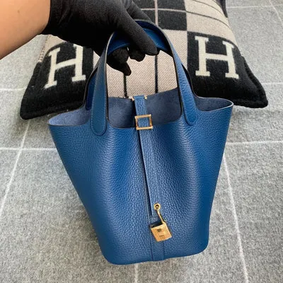 PICOTIN 18 LOCK CLEMENCE LEATHER DEEP BLUE WITH GOLD HARDWARE (GHW) - 3