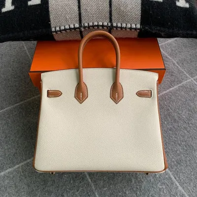BIRKIN 25 TOGO LEATHER HORSESHOE STAMP (HSS) BI-COLOR CRAIE & GOLD WITH GOLD HARDWARE (GHW) - 2