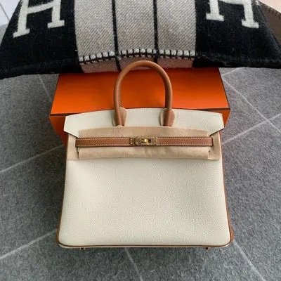 BIRKIN 25 TOGO LEATHER HORSESHOE STAMP (HSS) BI-COLOR CRAIE & GOLD WITH GOLD HARDWARE (GHW) - 1