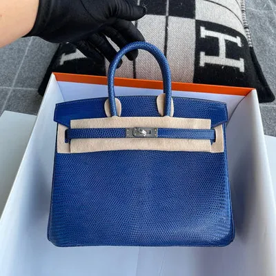 BIRKIN 25 LIZARD LEATHER 7T BLUE ELECTRIC WITH PALLADIUM HARDWARE (PHW) - 7