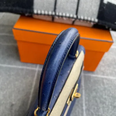 KELLY 25 OSTRICH LEATHER BLEU SAPHIR WITH GOLD HARDWARE (GHW) - 6
