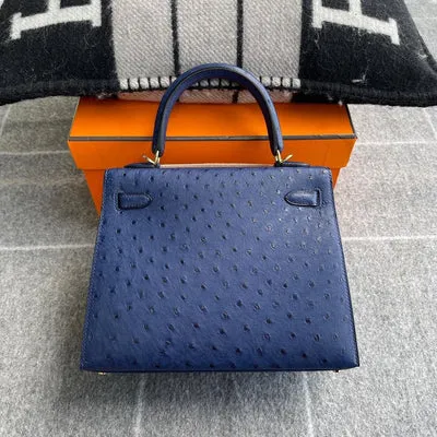 KELLY 25 OSTRICH LEATHER BLEU SAPHIR WITH GOLD HARDWARE (GHW) - 2