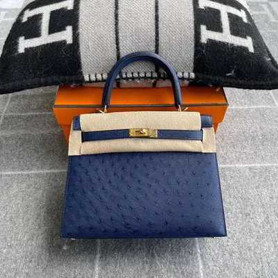 KELLY 25 OSTRICH LEATHER BLEU SAPHIR WITH GOLD HARDWARE (GHW) - 1