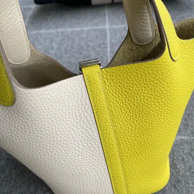 PICOTIN 18 LOCK CLEMENCE LEATHER BI-COLOR LIME & NATA WITH PALLADIUM HARDWARE (PHW) - 3