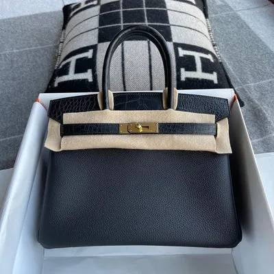 BIRKIN 30 TOUCH MATTE MISSISSIPPIENSIS ALLIGATOR LEATHER & TOGO LEATHER NOIR (BLACK) WITH GOLD HARDWARE (GHW) - 1