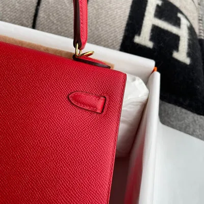 KELLY 25 EPSOM LEATHER ROUGE CASAQUE WITH GOLD HARDWARE (GHW) - 3