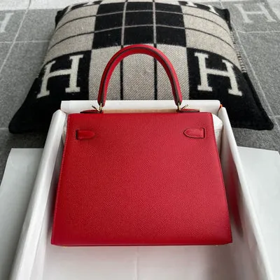 KELLY 25 EPSOM LEATHER ROUGE CASAQUE WITH GOLD HARDWARE (GHW) - 2