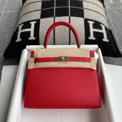 KELLY 25 EPSOM LEATHER ROUGE CASAQUE WITH GOLD HARDWARE (GHW) - 1