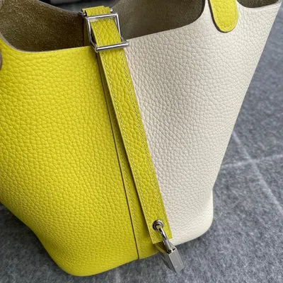 PICOTIN 18 LOCK CLEMENCE LEATHER BI-COLOR LIME & NATA WITH PALLADIUM HARDWARE (PHW) - 5