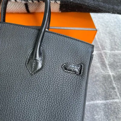 BIRKIN 25 TOUCH MATTE NILOTICUS CROCODILE LEATHER & TOGO LEATHER NOIR (BLACK) WITH GOLD HARDWARE (GHW) - 5