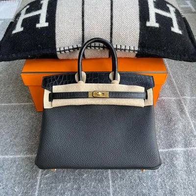 BIRKIN 25 TOUCH MATTE NILOTICUS CROCODILE LEATHER & TOGO LEATHER NOIR (BLACK) WITH GOLD HARDWARE (GHW) - 1