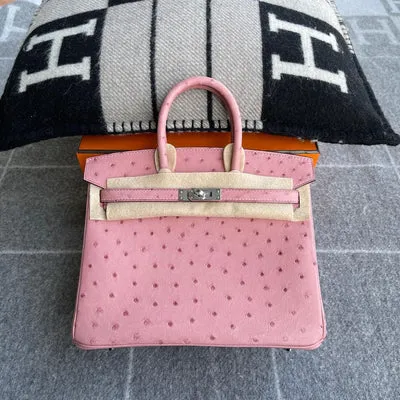 BIRKIN 25 OSTRICH LEATHER PINK TERRE CUITE PALLADIUM HARDWARE (PHW) - 1