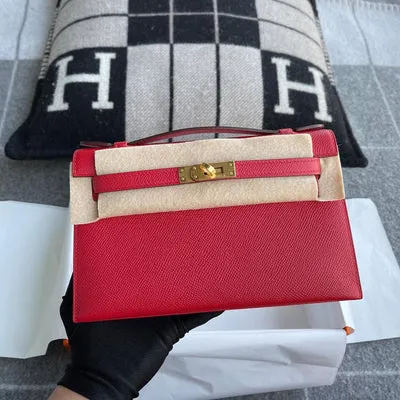 KELLY POCHETTE EPSOM LEATHER ROUGE CASAQUE WITH GOLD HARDWARE (GHW) - 1