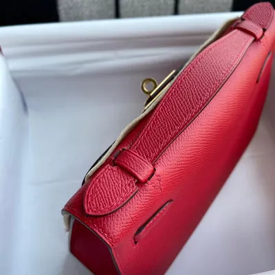 KELLY POCHETTE EPSOM LEATHER ROUGE CASAQUE WITH GOLD HARDWARE (GHW) - 4