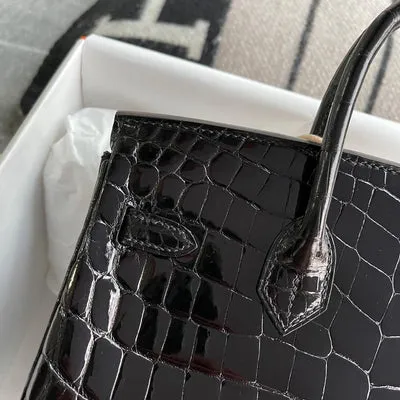 BIRKIN 25 SHINY NILOTICUS CROCODILE LEATHER NOIR (BLACK) WITH GOLD HARDWARE (GHW) - 3