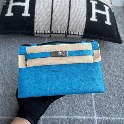 KELLY POCHETTE EPSOM LEATHER BLEU IZMIR WITH PALLADIUM HARDWARE (PHW) - 1