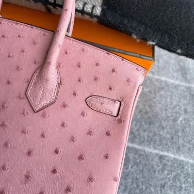 BIRKIN 25 OSTRICH LEATHER PINK TERRE CUITE PALLADIUM HARDWARE (PHW) - 5