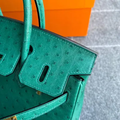 BIRKIN 25 OSTRICH LEATHER VERT VERTIGO WITH GOLD HARDWARE (GHW) - 4