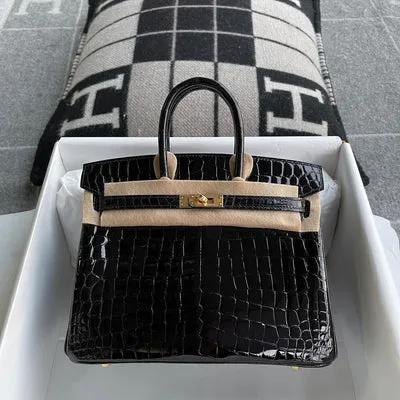 BIRKIN 25 SHINY NILOTICUS CROCODILE LEATHER NOIR (BLACK) WITH GOLD HARDWARE (GHW) - 1