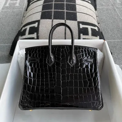 BIRKIN 25 SHINY NILOTICUS CROCODILE LEATHER NOIR (BLACK) WITH GOLD HARDWARE (GHW) - 2