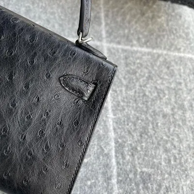 MINI KELLY II (20) OSTRICH LEATHER NOIR (BLACK) WITH PALLADIUM HARDWARE (PHW) - 5