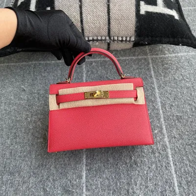 MINI KELLY II (20) EPSOM LEATHER ROSE JAIPUR WITH GOLD HARDWARE (GHW) - 1