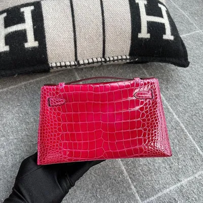 KELLY POCHETTE SHINY MISSISSIPPIENSIS ALLIGATOR LEATHER ROSE EXTREME WITH PALLADIUM HARDWARE (PHW) - 2