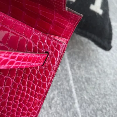 KELLY POCHETTE SHINY MISSISSIPPIENSIS ALLIGATOR LEATHER ROSE EXTREME WITH PALLADIUM HARDWARE (PHW) - 4