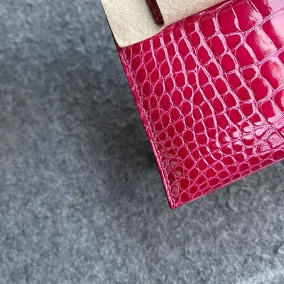 KELLY POCHETTE SHINY MISSISSIPPIENSIS ALLIGATOR LEATHER ROSE EXTREME WITH PALLADIUM HARDWARE (PHW) - 3
